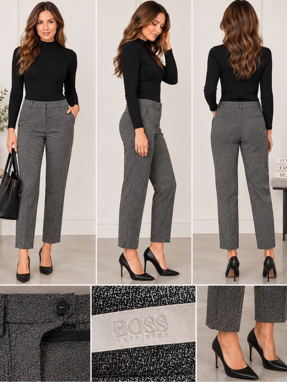 HUGO BOSS Tiluna9 Textured Straight-Leg Herringbone Women’s Dress Pants